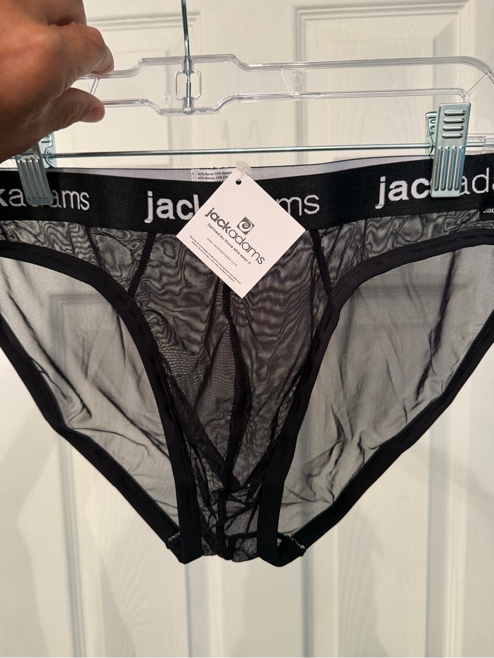 Jack Adams Black Sheer Mesh Briefs with Logo Waistband